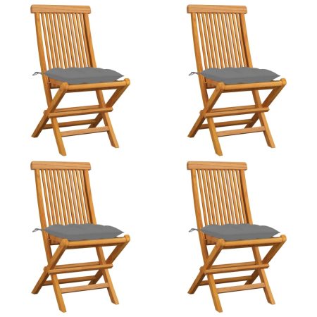 Chaises de jardin et coussins gris lot de 4 Bois de teck massif