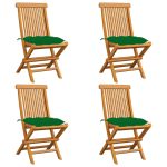 Chaises de jardin et coussins vert lot de 4 Bois de teck massif