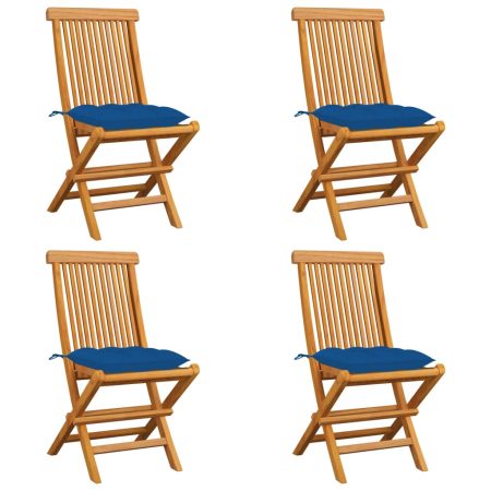 Chaises de jardin et coussins bleu lot de 4 Bois de teck massif