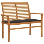Banc de jardin et coussin anthracite 112 cm Bois de teck massif