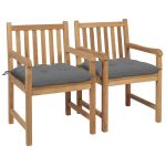 Chaises de jardin lot de 2 et coussins gris Bois de teck massif