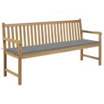 Banc de jardin avec coussin gris 175 cm Bois de teck massif