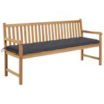 Banc de jardin avec coussin anthracite 175 cm Teck massif