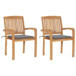Chaises de jardin lot de 2 et coussins gris Bois de teck massif