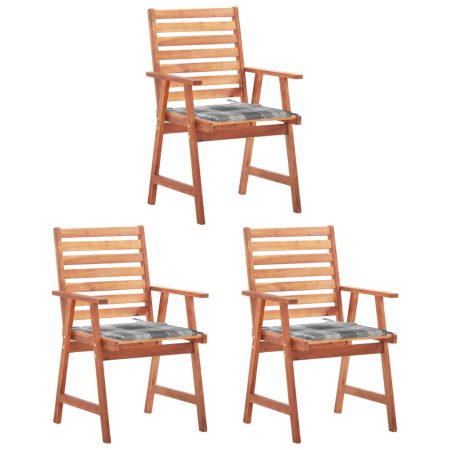 Chaises à manger d'extérieur lot de 3 et coussins Acacia massif