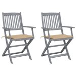 Chaises pliables d'extérieur lot de 2 et coussins Bois d'acacia