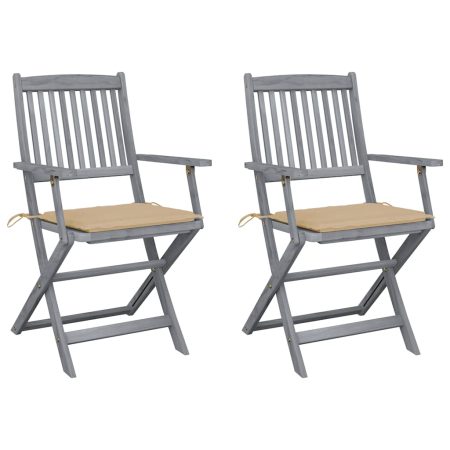 Chaises pliables d'extérieur lot de 2 et coussins Bois d'acacia
