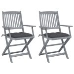 Chaises pliables d'extérieur lot de 2 et coussins Bois d'acacia