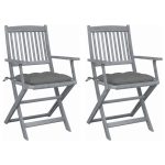 Chaises pliables d'extérieur lot de 2 et coussins Bois d'acacia