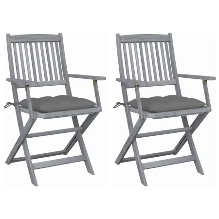 Chaises pliables d'extérieur lot de 2 et coussins Bois d'acacia