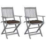 Chaises pliables d'extérieur lot de 2 et coussins Bois d'acacia