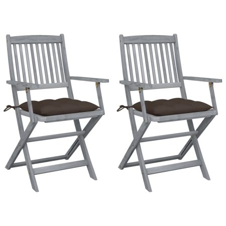 Chaises pliables d'extérieur lot de 2 et coussins Bois d'acacia
