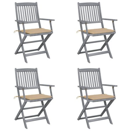 Chaises pliables d'extérieur lot de 4 et coussins Bois d'acacia