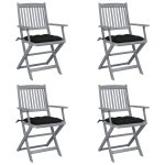 Chaises pliables d'extérieur lot de 4 et coussins Bois d'acacia