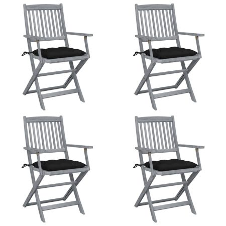 Chaises pliables d'extérieur lot de 4 et coussins Bois d'acacia