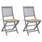 Chaises pliables d'extérieur lot de 2 et coussins Bois d'acacia