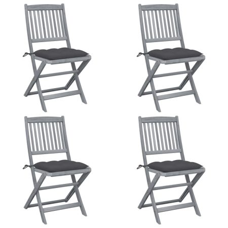 Chaises pliables d'extérieur lot de 4 et coussins Bois d'acacia