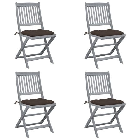 Chaises pliables d'extérieur lot de 4 et coussins Bois d'acacia