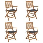 Chaises pliables de jardin lot de 4 avec coussins Bois d'acacia