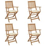 Chaises pliables de jardin lot de 4 avec coussins Bois d'acacia