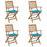 Chaises pliables de jardin lot de 4 avec coussins Bois d'acacia