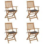 Chaises pliables de jardin lot de 4 avec coussins Bois d'acacia