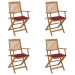 Chaises pliables de jardin lot de 4 avec coussins Bois d'acacia