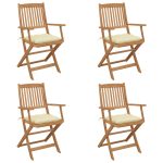Chaises pliables de jardin lot de 4 avec coussins Bois d'acacia