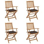 Chaises pliables de jardin lot de 4 avec coussins Bois d'acacia