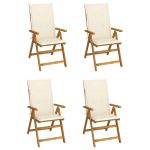 Chaises inclinables de jardin lot de 4 et coussins Bois acacia