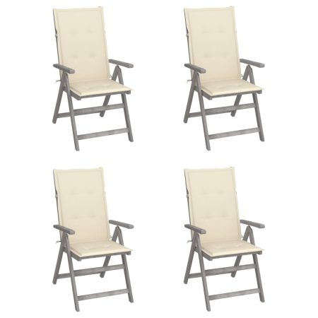 Chaises inclinables de jardin lot de 4 et coussins Bois acacia