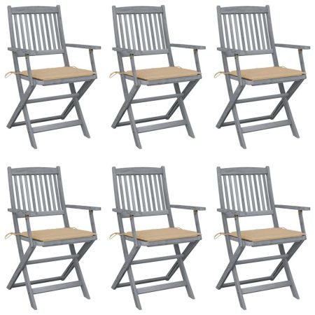 Chaises pliables d'extérieur lot de 6 et coussins Bois d'acacia