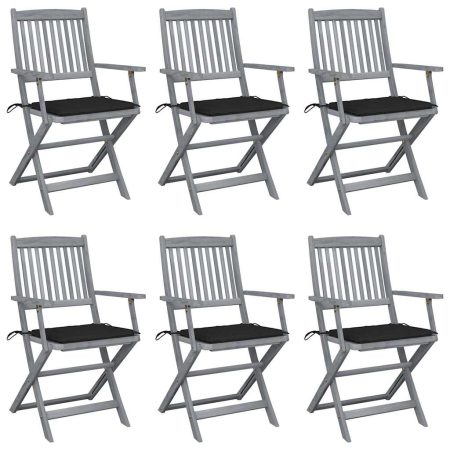 Chaises pliables d'extérieur lot de 6 et coussins Bois d'acacia
