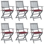 Chaises pliables d'extérieur lot de 6 et coussins Bois d'acacia