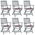 Chaises pliables d'extérieur lot de 6 et coussins Bois d'acacia
