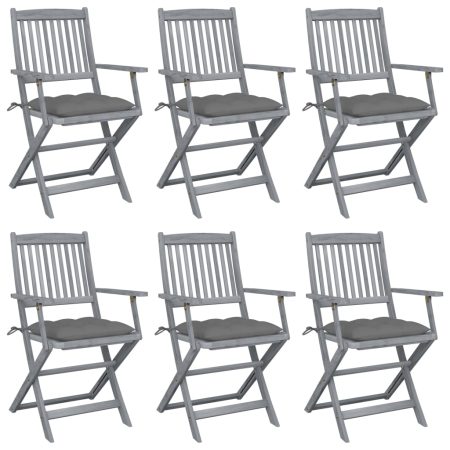 Chaises pliables d'extérieur lot de 6 et coussins Bois d'acacia