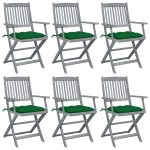 Chaises pliables d'extérieur lot de 6 et coussins Bois d'acacia