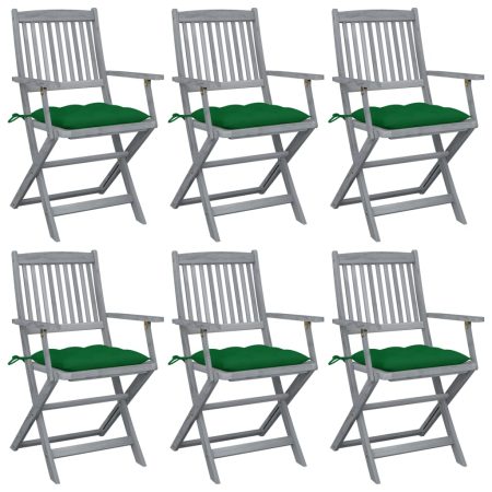Chaises pliables d'extérieur lot de 6 et coussins Bois d'acacia