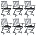 Chaises pliables d'extérieur lot de 6 et coussins Bois d'acacia