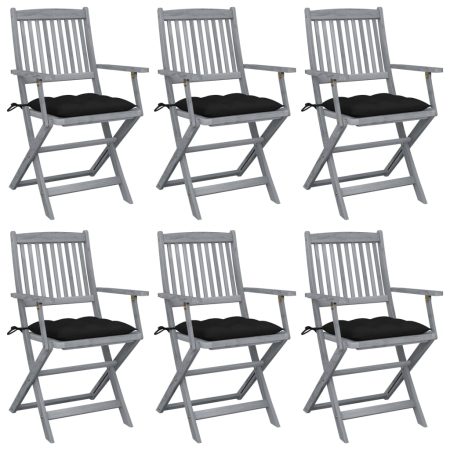 Chaises pliables d'extérieur lot de 6 et coussins Bois d'acacia