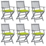 Chaises pliables d'extérieur lot de 6 et coussins Bois d'acacia