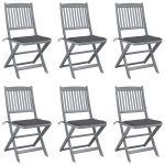 Chaises pliables d'extérieur lot de 6 et coussins Bois d'acacia