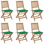 Chaises pliables de jardin lot de 6 avec coussins Bois d'acacia