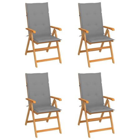 Chaises de jardin lot de 4 avec coussins gris Bois teck solide