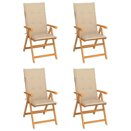 Chaises de jardin lot de 4 avec coussins beige Bois teck solide