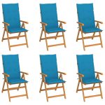 Chaises de jardin lot de 6 avec coussins bleu Bois teck massif