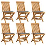 Chaises de jardin et coussins gris lot de 6 Bois de teck massif