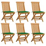 Chaises de jardin et coussins vert lot de 6 Bois de teck massif