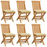 Chaises de jardin et coussins blanc crème lot de 6 Teck massif