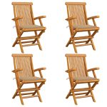Chaises de jardin et coussins beige lot de 4 Bois teck massif
